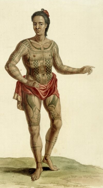 Tätowierter hawaiianischer Krieger, 1824 von English School