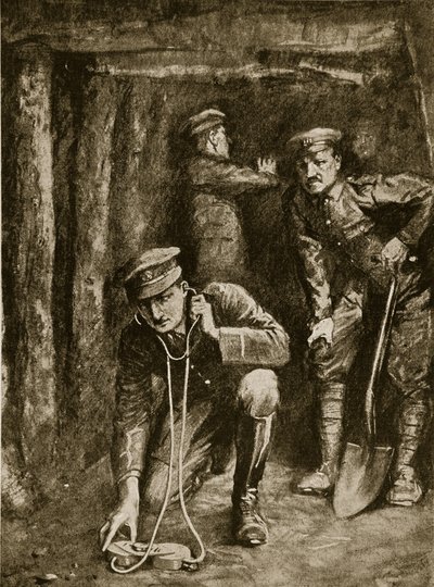 Spannender Moment bei Minenoperationen im Schützengraben, 1914-19 von English School