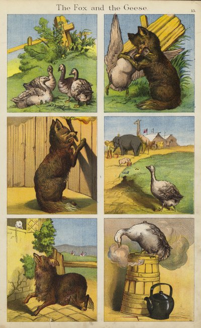 Der Fuchs und die Gänse (Farblithografie) von English School