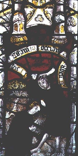 Fenster mit Darstellung von Kains und Abels Opfergaben, britisch von English School