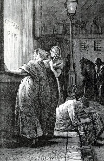 Frauen und Gin trinken, 19. Jahrhundert von English School
