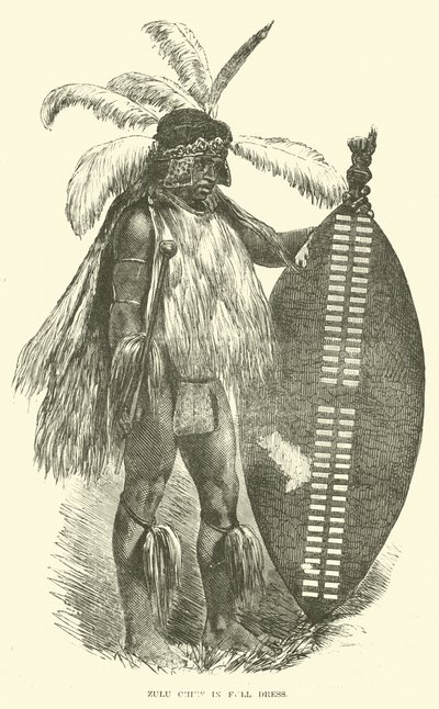 Zulu-Häuptling in voller Tracht von English School