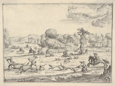 Wildschweinjagd in einer Landschaft, ca. 1620-38 von Ercole Bazicaluva
