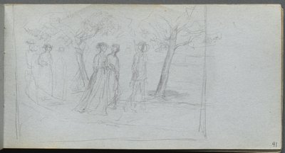 Skizzenbuch, Seite 41: Figuren in einer Landschaft von Ernest Meissonier