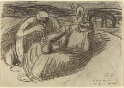 Italienische Bauern mit Weinflaschen von Ernst Barlach