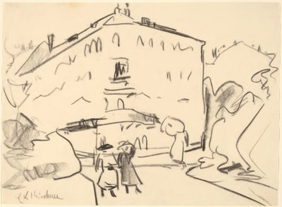 Häuser in Dresden mit spazierenden Menschen von Ernst Ludwig Kirchner