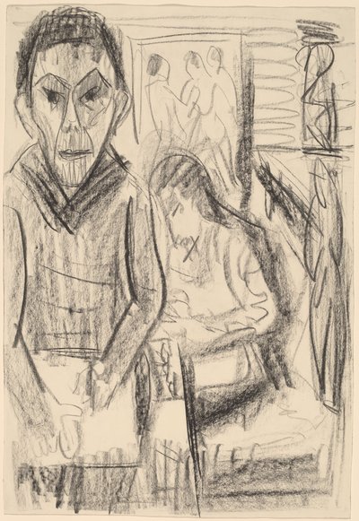 Selbstporträt im Atelier, 1923 von Ernst Ludwig Kirchner