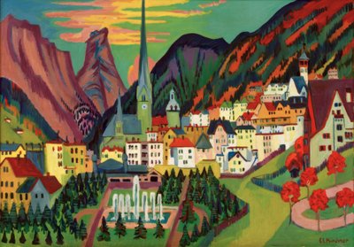 Davos mit Kirche. Davos im Sommer von Ernst Ludwig Kirchner