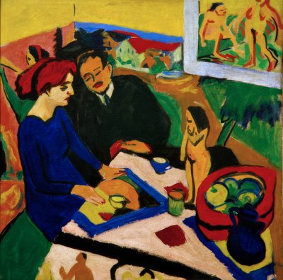Doris und Heckel am Tisch von Ernst Ludwig Kirchner
