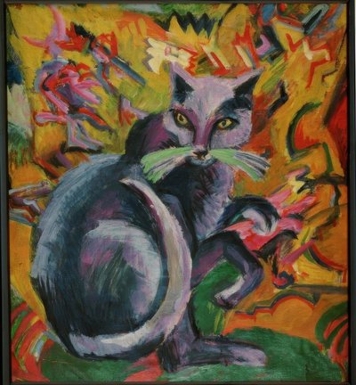 Grauer Kater auf Kissen von Ernst Ludwig Kirchner