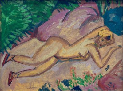 Liegendes Mädchen am Strand von Ernst Ludwig Kirchner