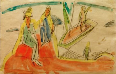 Menschen und Boot am Strand von Ernst Ludwig Kirchner