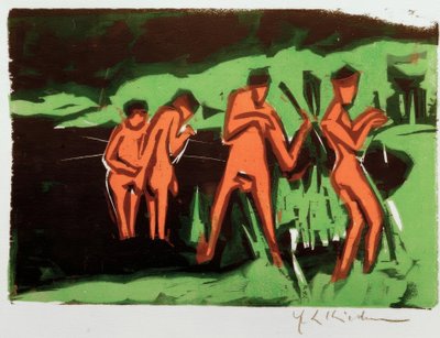 Mit Schilf werfende Badende von Ernst Ludwig Kirchner