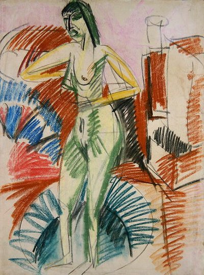 Stehende weibliche Aktfigur in einer Wanne von Ernst Ludwig Kirchner