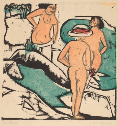 Frauen baden zwischen weißen Steinen von Ernst Ludwig Kirchner