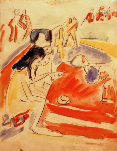 Zwei am Tisch sitzende Mädchen von Ernst Ludwig Kirchner