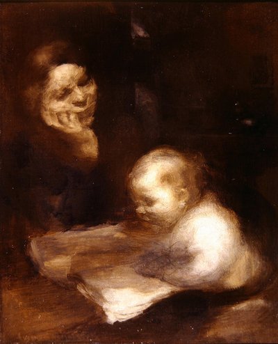 Mutter und Kind beim Lesen von Eugène Carrière