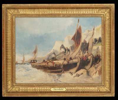 Fischerboote am Strand, Bretagne von Eugene Deshayes