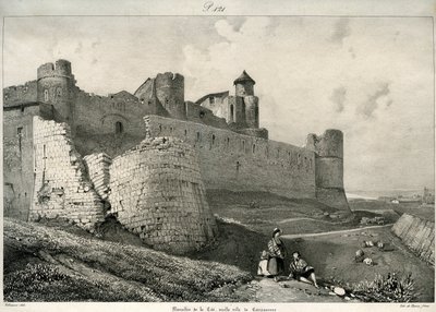 Carcassonne, Stadtmauer, stark beschädigt von Eugene Emmanuel Viollet le Duc