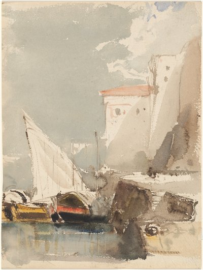 Segelboote in einem sonnigen Hafen (recto) von Eugene Isabey