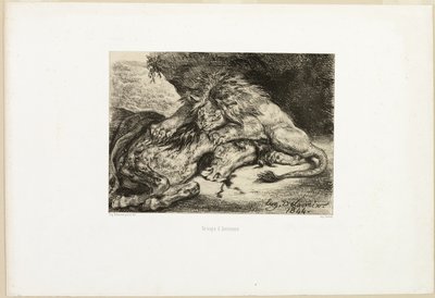 Löwe, der ein Pferd verschlingt von Eugène Delacroix