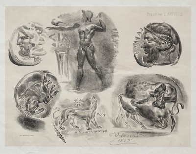 Blatt mit sechs antiken Medaillen von Eugène Delacroix