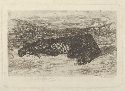 Tiger liegt in der Wüste von Eugène Delacroix