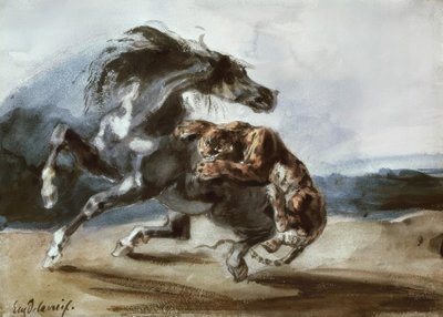 Tiger greift ein Wildpferd an von Ferdinand Victor Eugene Delacroix