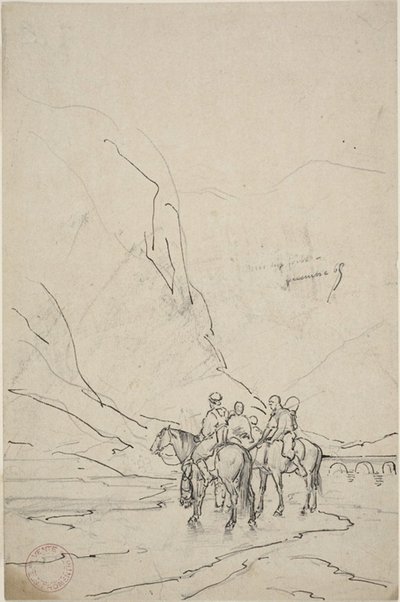 Männer zu Pferd am Flussufer von Eugène Fromentin