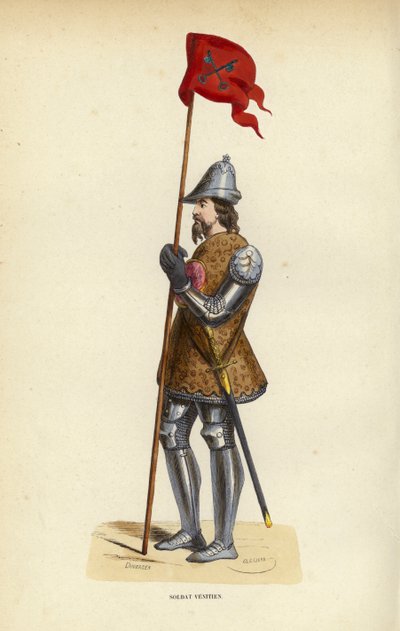 Venetianischer Soldat (farbige Gravur) von European School