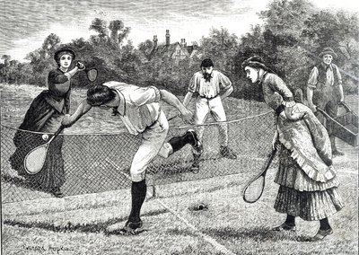 Gravur, die ein freundliches Doppel-Tennismatch darstellt von Everard Hopkins