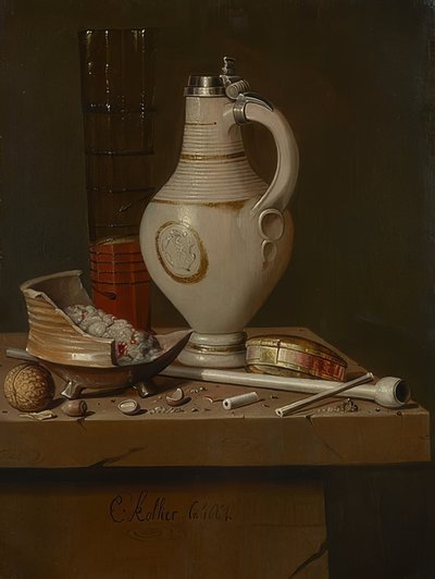 Stilleben mit Raucherutensilien und Bierkrug von Evert Collier
