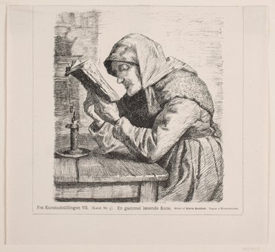 Eine alte lesende Frau von F. Hendriksen