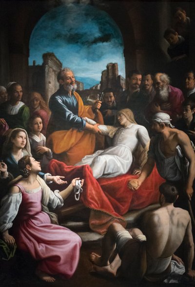 Der heilige Petrus erweckt Tabitha zum Leben von Fabrizio Santafede