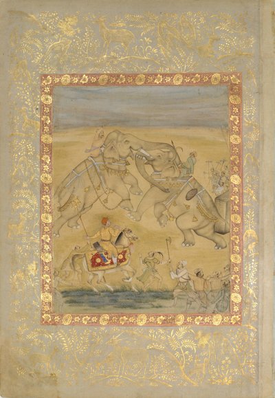 Jahangir beobachtet einen Elefantenkampf, ca. 1605 von Farrukh Chela