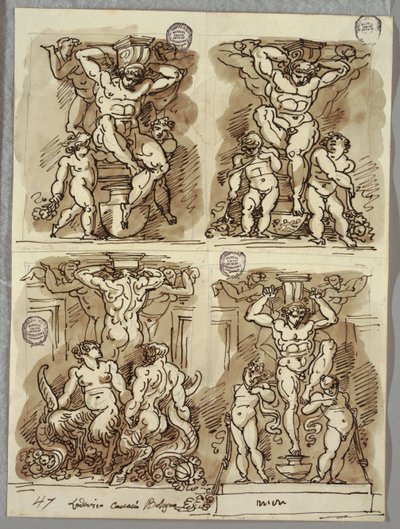 Vier Hermen, Studien nach den Carracci von Felice Giani