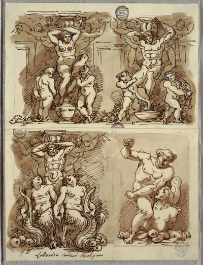 Drei Hermen, Studien nach Carracci von Felice Giani