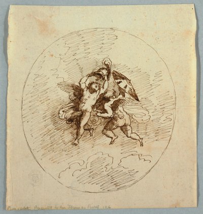 Zwei fliegende Putti mit Waffen von Felice Giani