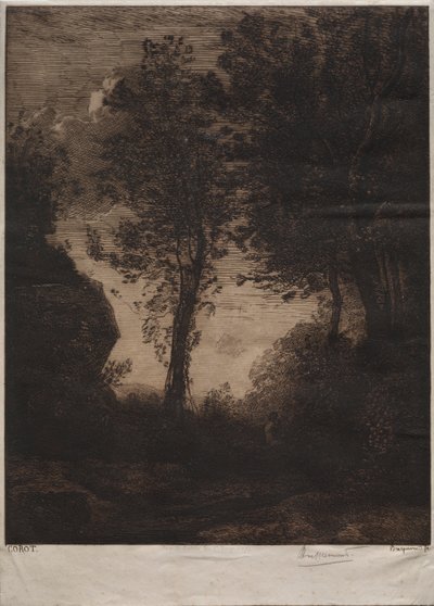 Landschaft: Sonnenuntergang, nach Corot von Felix Bracquemond
