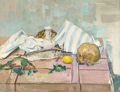 Stillleben mit Totenkopf und Fischen von Felix Esterl