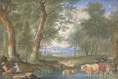 Landschaft mit Kühen in einem Bach, 1698 von Felix Meyer
