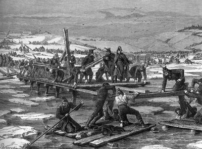 Pontoniers der napoleonischen Armee überqueren die Beresina von Felix Philippoteaux
