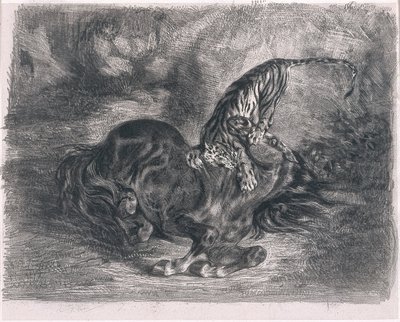 Wildes Pferd von einem Tiger niedergestreckt von Ferdinand Victor Eugene Delacroix