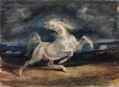 Pferd erschreckt durch Blitz von Ferdinand Victor Eugene Delacroix