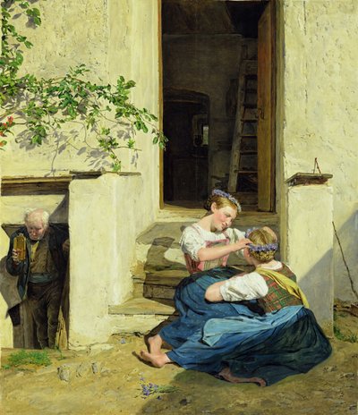 Mädchen machen Girlanden, 1846 von Ferdinand Georg Waldmuller