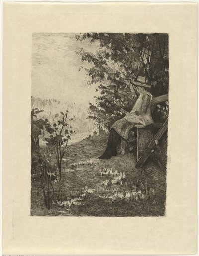 Lesender Junge auf einer Bank von Ferdinand Oldewelt