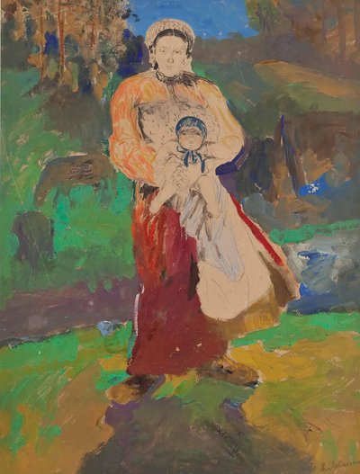 Mutter und Kind in Landschaft von Filipp Andreevic Maljavin