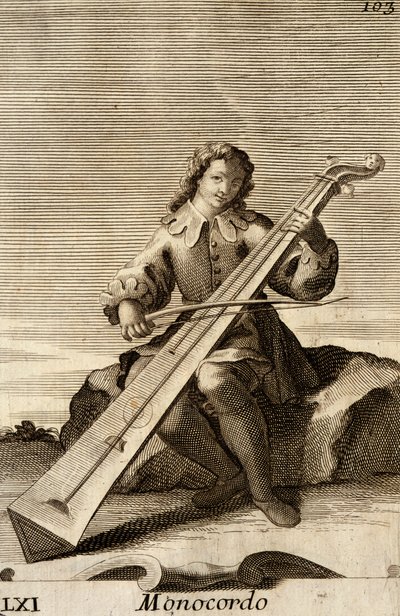 Mann spielt Monochord von Filippo Bonanni