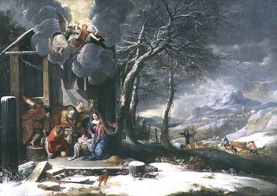 Winterlandschaft mit Geburt Christi von Flemish School