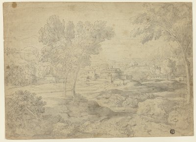 Italienische Landschaft mit Gebäuden von Follower of Nicolas Poussin
